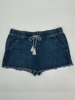 LOFT Ladies Dark Wash Denim Drawstring Casual Shorts with Tassels